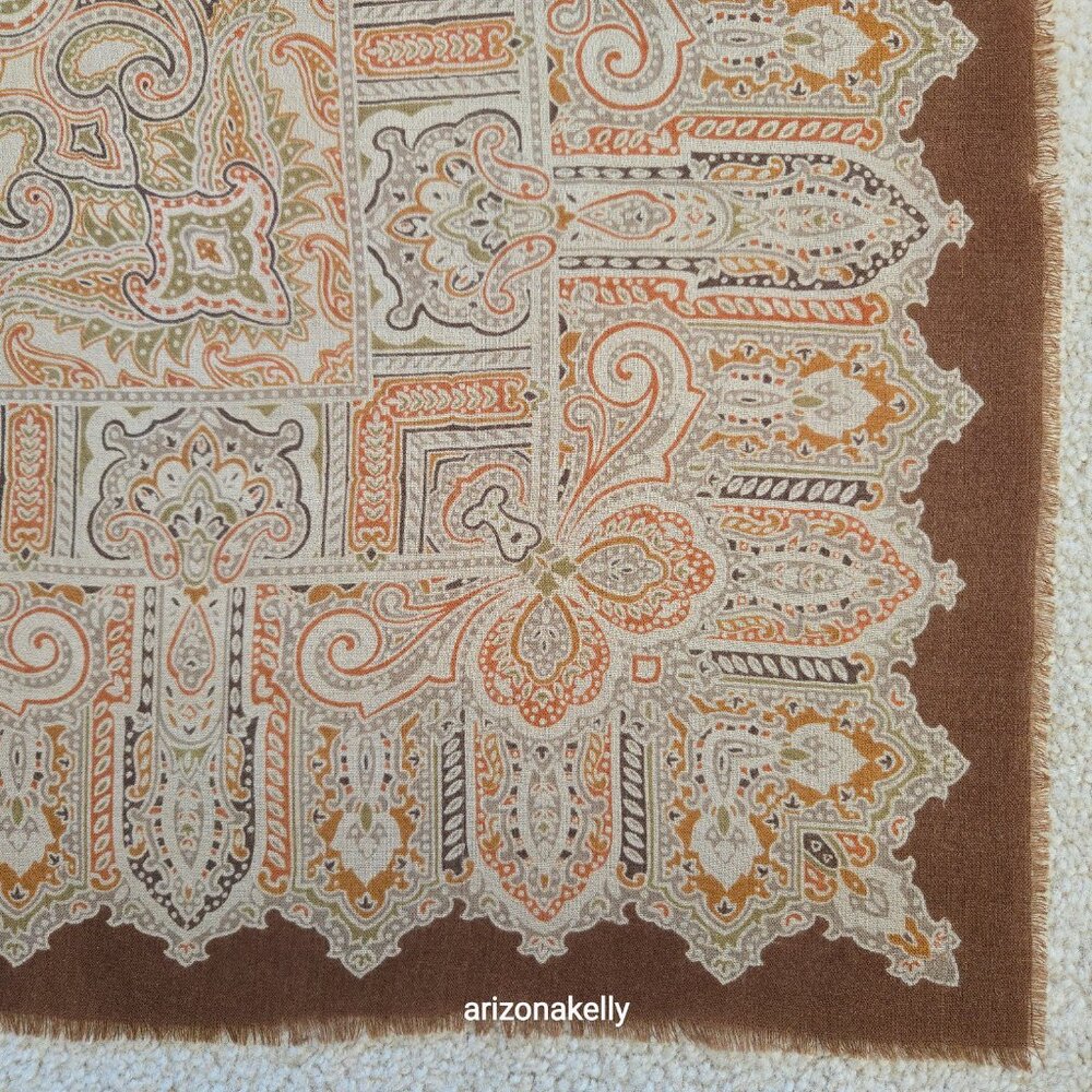 Large Square Wool Scarf Brown Orange Earth Tones - Picture 3 of 13